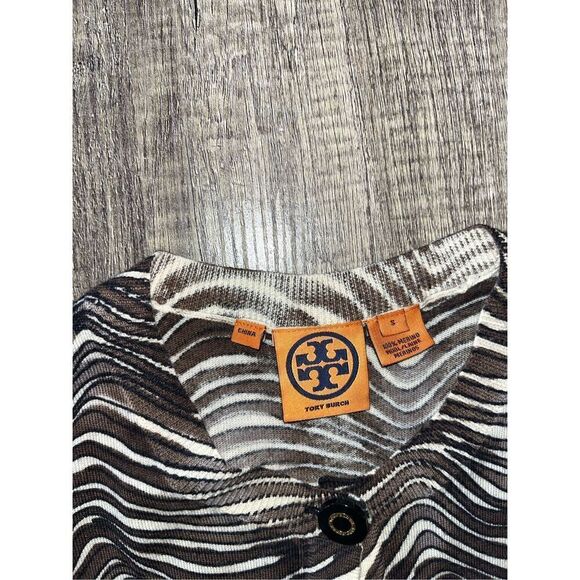 Tory Burch Women's Small Sweater Zebra Print Merino Wool Peplum Cardigan - Picture 3 of 4
